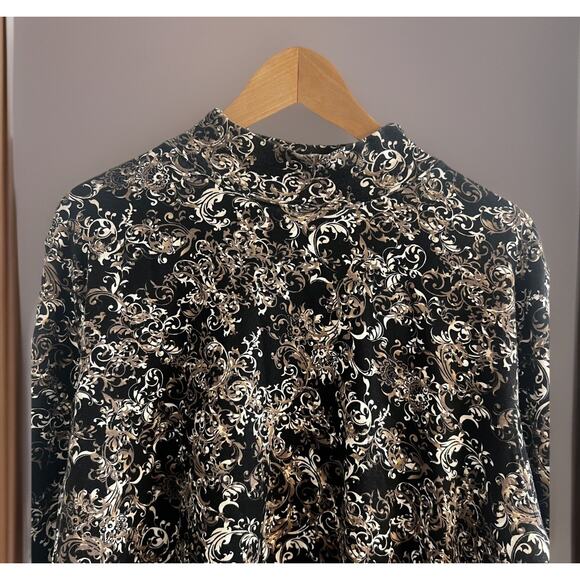 Karen Scott Black Tan Print Mock Neck Long Sleeve Plus Size 2XL Professional - Picture 2 of 6
